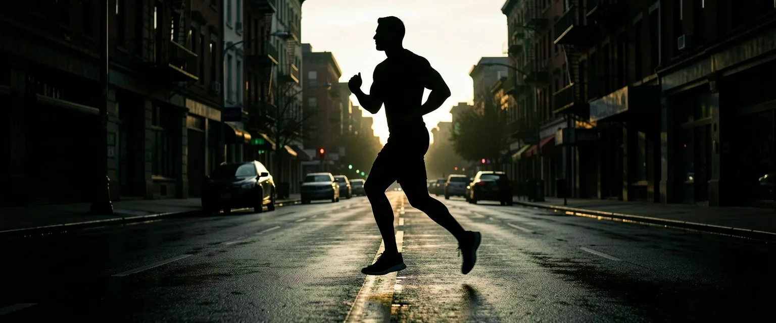 Silhouette of a man running at dawn