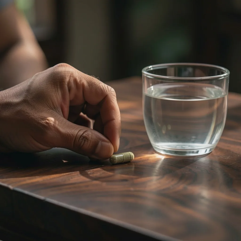 A morning supplement routine laid out on a dark surface